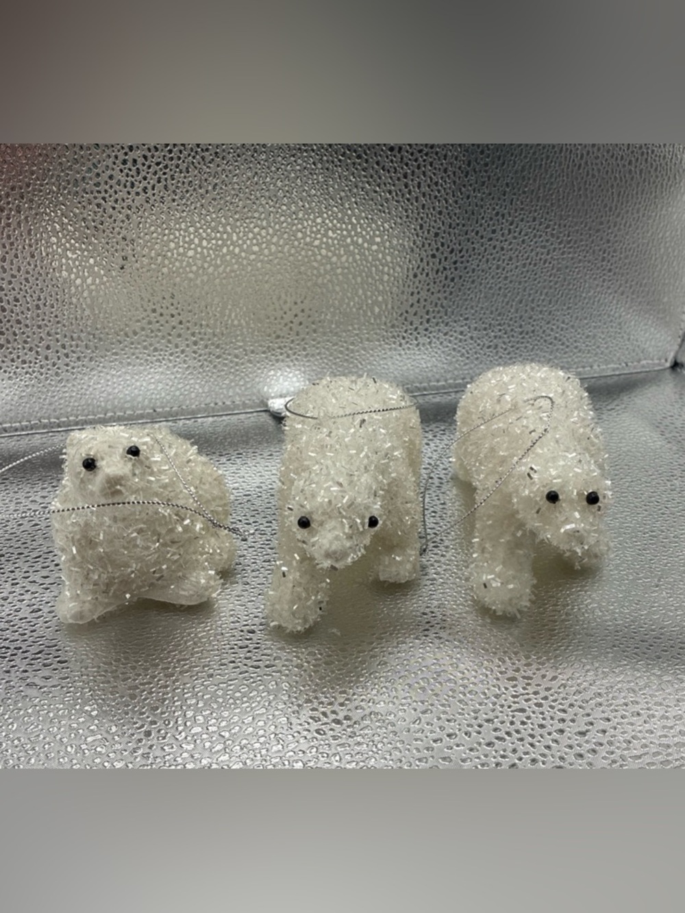 Set of 3 Sparkling Brisk Fiber White Polar Bear Ornaments